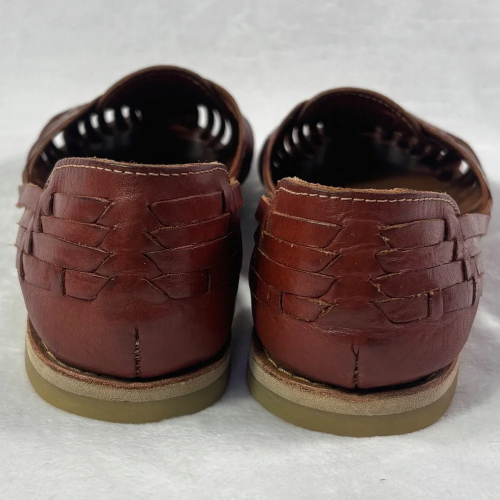 Bearpaw Huaraches Woven Leather Flat Sandals Cognac Brown Women Size 9